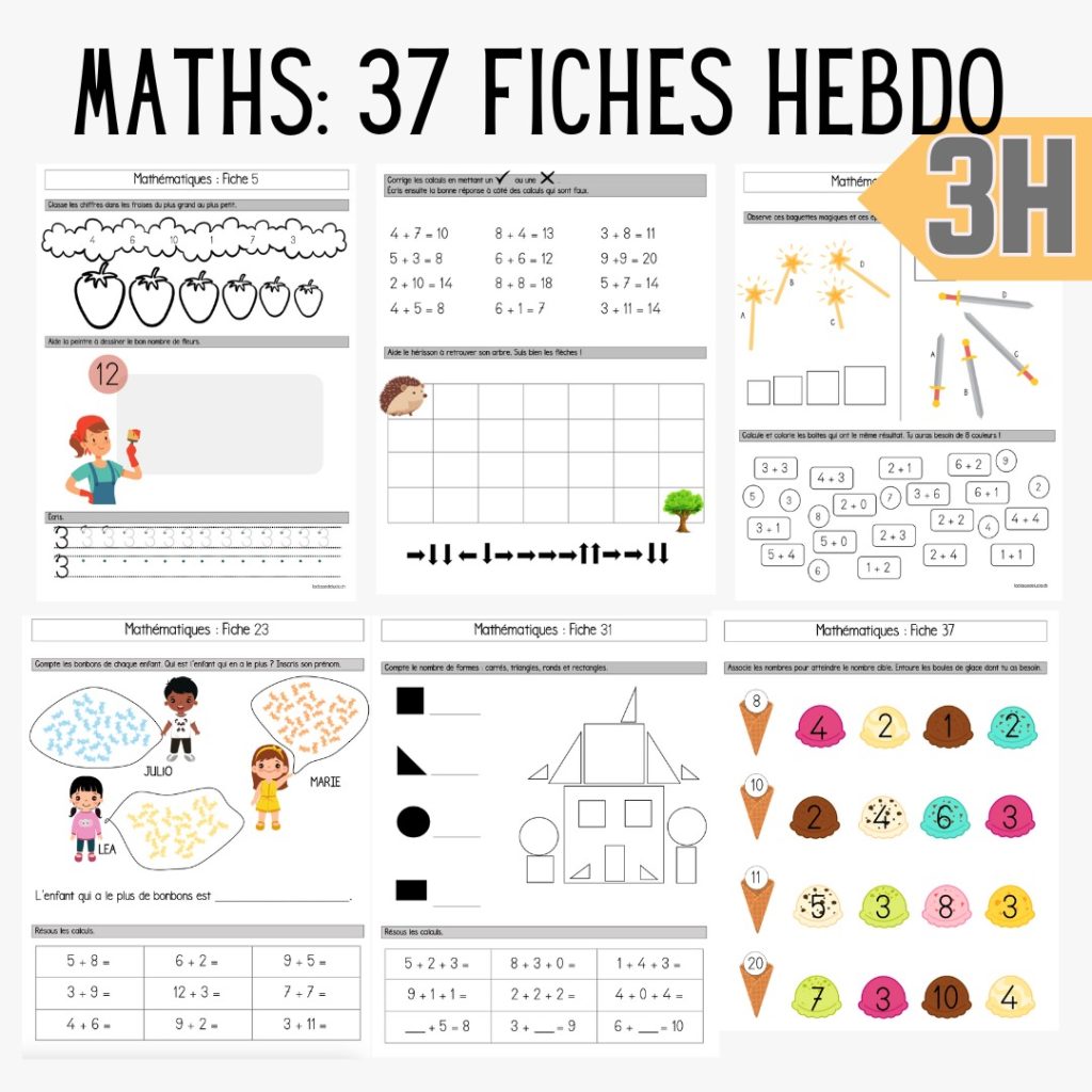 Maths - 3H - 37 fiches hebdo