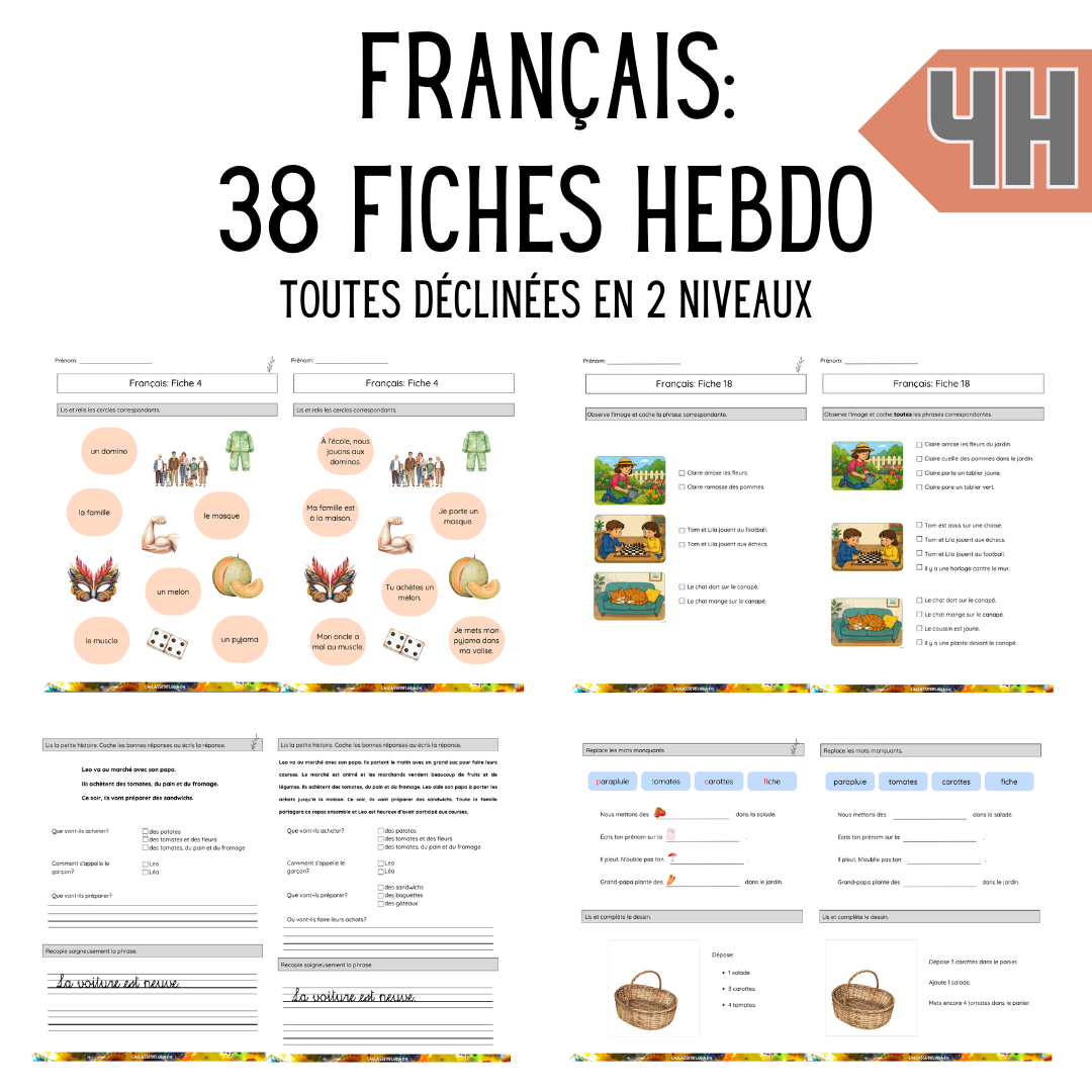 Français – 4H – 38 fiches hebdo